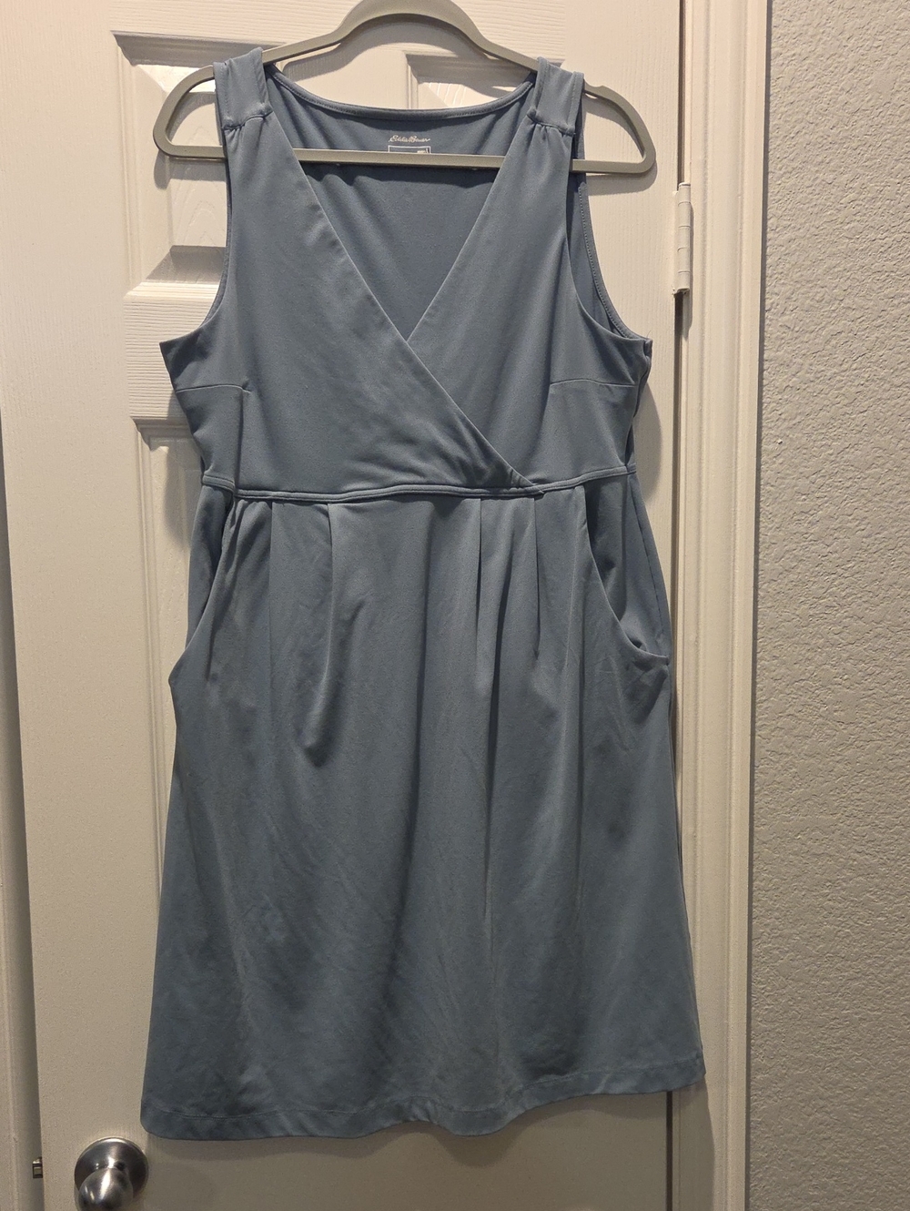 Eddie Bauer Pale Blue Sleeveless Wrap-Front Midi Dress